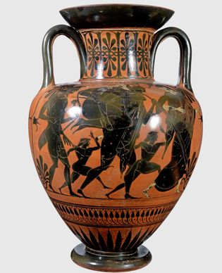 Anfora attica VI secolo a.C. raffigurante Enea, Anchise e Ascanio in fuga da Troia.