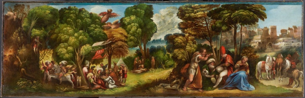 "Arrivo dei Troiani alle isole Strofadi e attacco delle Arpie", 1518-19 circa. Madrid, Museo Nacional del Prado.