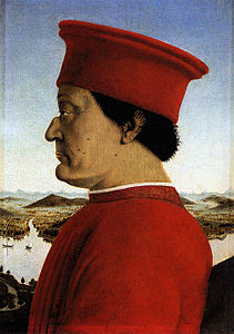 Federico di Montefeltro duca di Urbino, ritratto di Piero della Francesca. Firenze, Galleria degli Uffizi. 