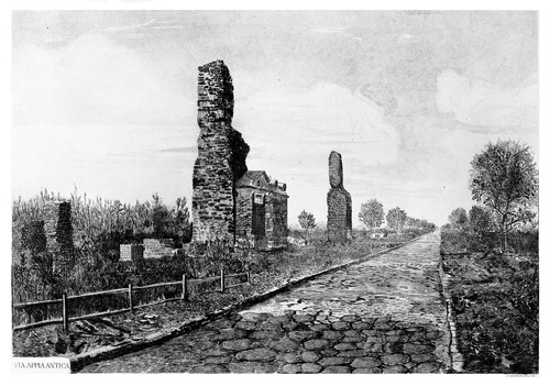 "Via Appia Antica", Arturo Montrone, acquaforte, primo quarto XX secolo.  