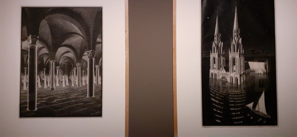 "La processione nella cripta", 1927, e "La cattedrale sommersa", 1929, xilografie.